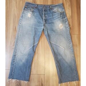 Vintage Levis 501XX USA Distressed Cut Thrashed Jean 36x25 Denim Skater Punk 90s